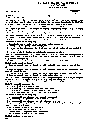 Đề kiểm tra giữa học kì II Vật lí lớp 11 - Năm học 2016-2017